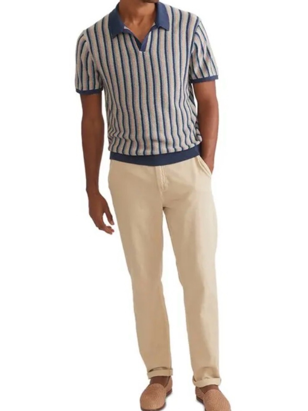 Marine Layer Mens Liam Sweater Knit Striped Polo sz medium - Picture 3 of 6